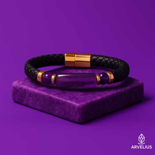 ๐ Amethyst Leather Bracelet โ Power, Focus & Inner Calm