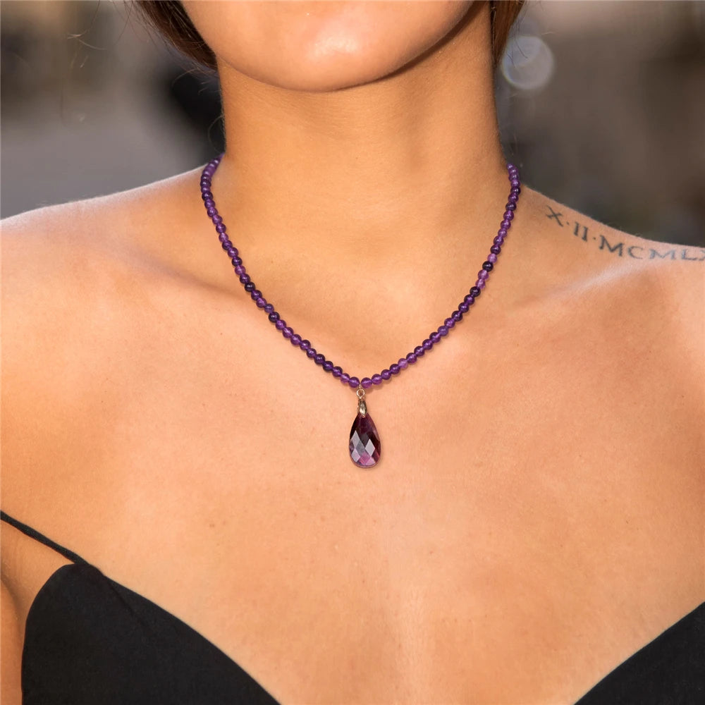 ๐ Amethyst Water-Drop Necklace โ Calm, Clarity & Attraction